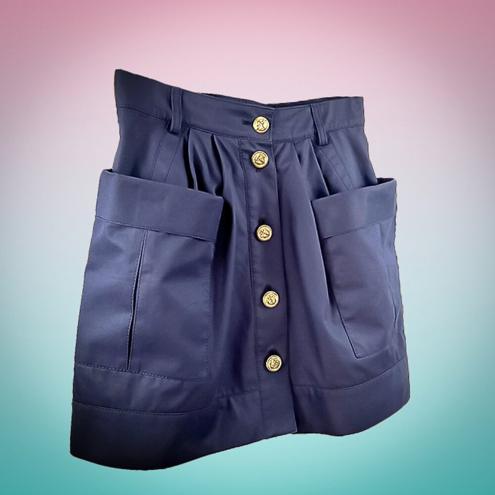 Balenciaga Paris mini skirt Gold button Navy Small